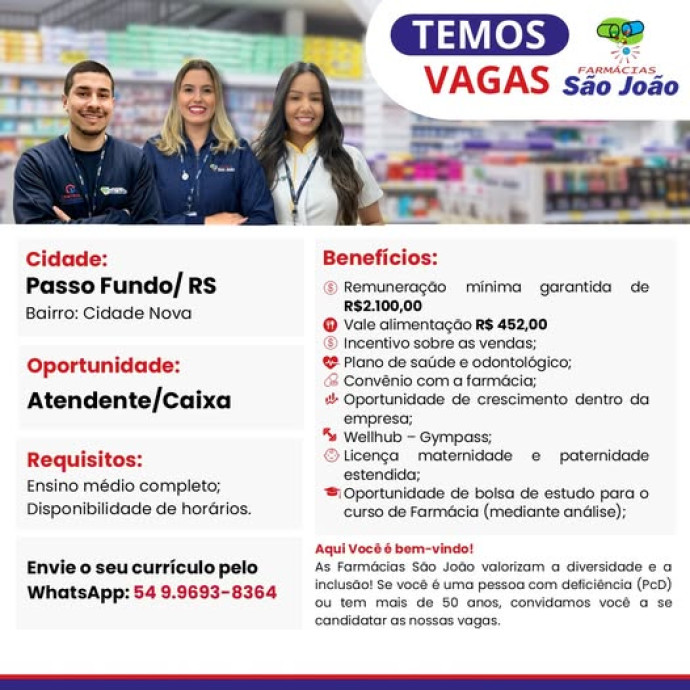 📢 Estamos Contratando! Bairro Cidade Nova.