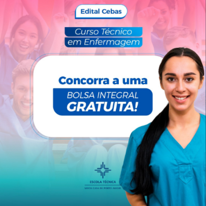 Vagas abertas para bolsa integral gratuita no curso de Técnico em Enfermagem;