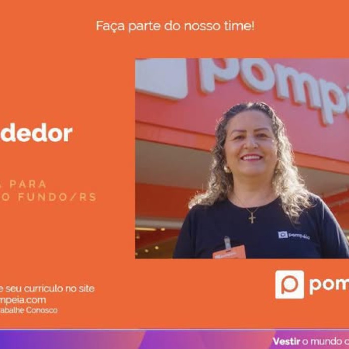 Venha fazer parte do time Lojas Pompéia! Temos vagas em aberto e estamos em busca de pessoas cheias de energia e vontade de crescer junto com a gente.